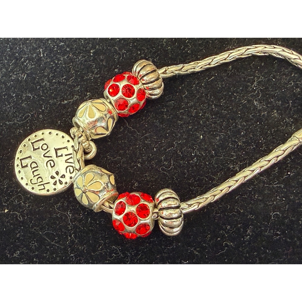 Charm Bracelet Live Love Laugh Sunflower Toggle Bead Jewelry Gift Rhinestone
